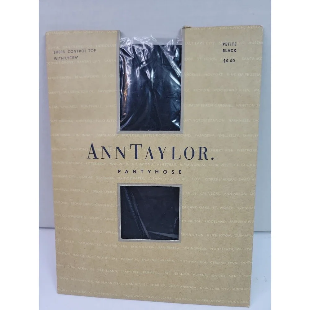 Vintage Ann Taylor Sheer Control Top Pantyhose Black Petite Lycra NOS USA